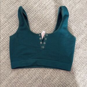 Colsie Teal Textured Top with Eyelet Detail